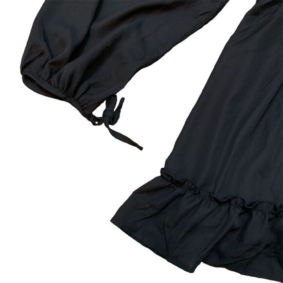 ☘️Sold☘️ NWOT Women's Black Square Neck Lantern Sleeve Ruffle Hem Dress Size M - Picture 6 of 8